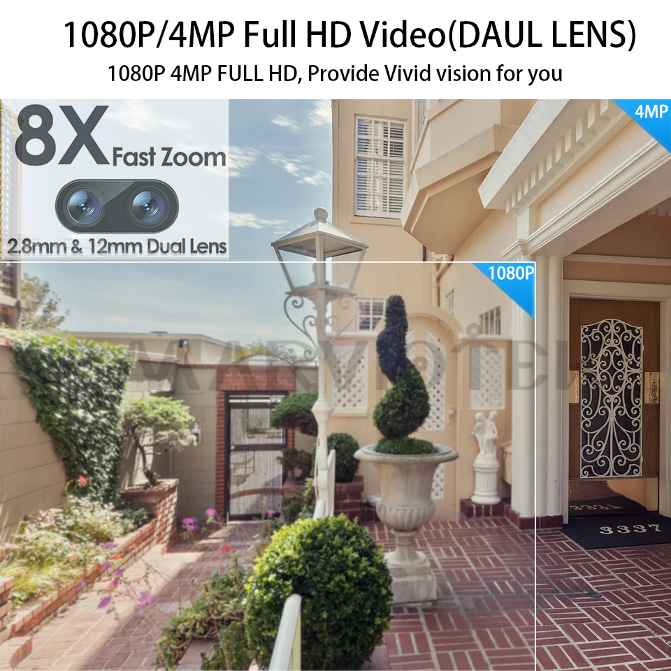 Daul Lens Wireless IP Camera WIFI 4K 4X Optical Zoom 2K Security Protection Video Surveillance Cameras PTZ Outdoor Icsee APP