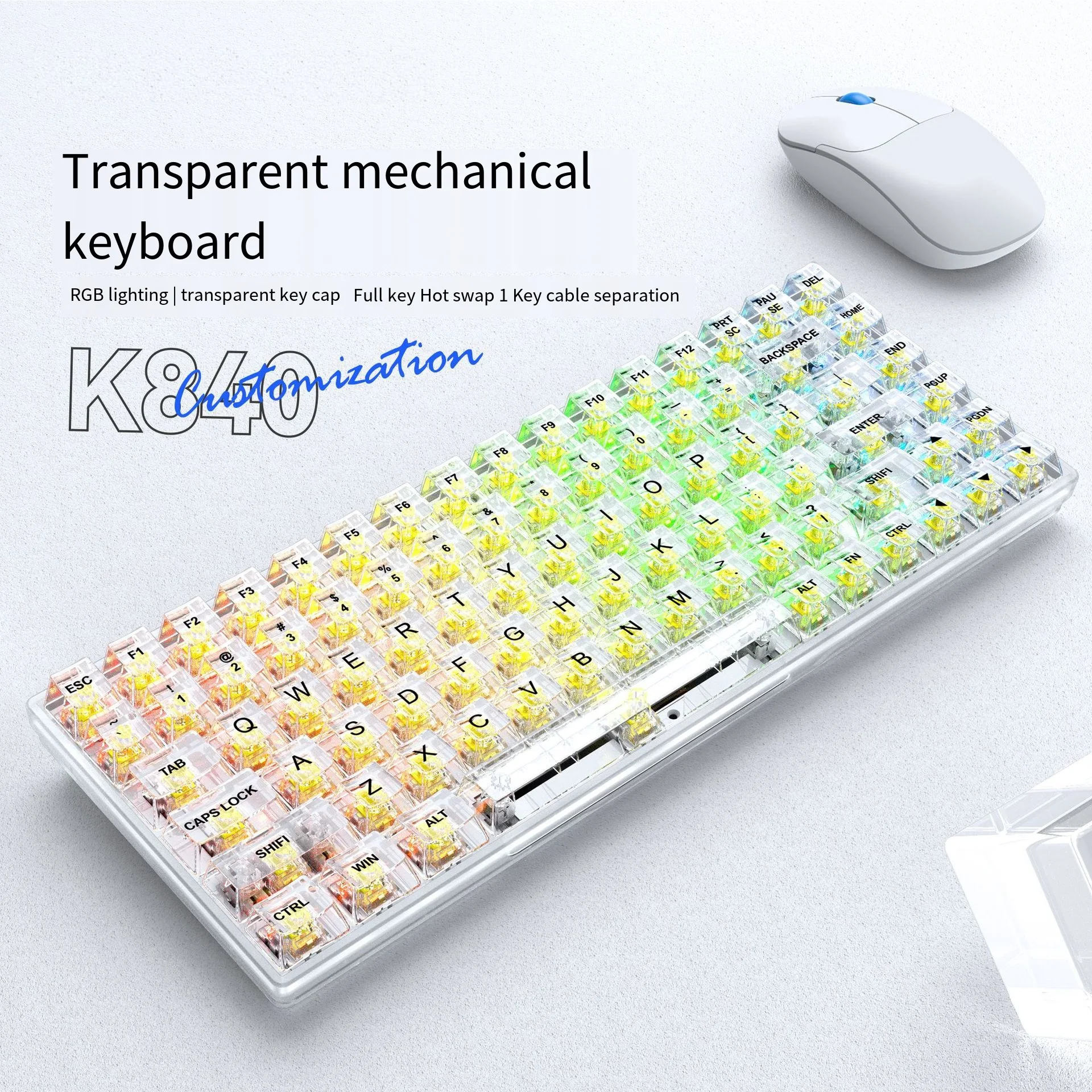 

K840 Transparent Mechanical Keyboard Full Keys Hot Swap Rgb Luminous Gaming Esports Wired Mechanical Keyboard