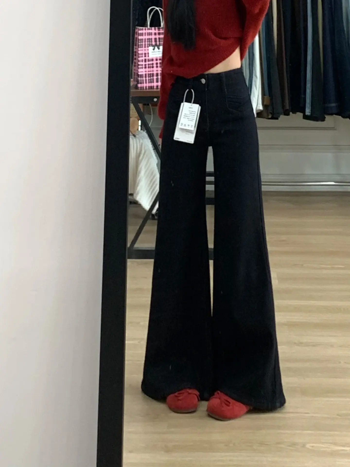 High Waist Draped Wide Leg Jeans Women's New Style plus Size Slimming Elastic Micro Flared Denim Pants Casual Autumn Winter