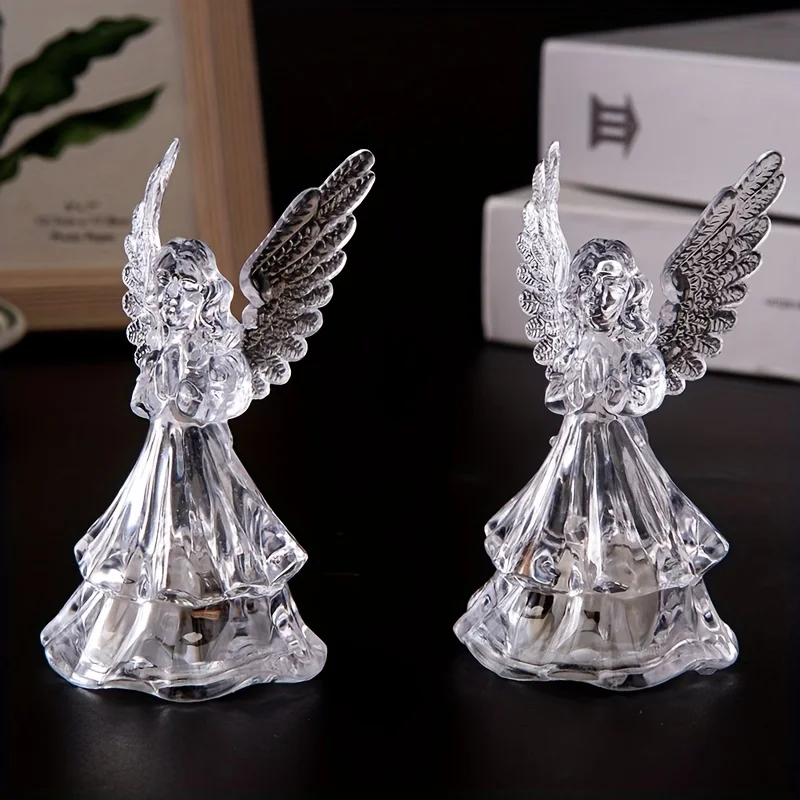 1pc Christmas Glowing Gift Birthday Gift Colorful Glowing Acrylic Imitation Crystal Little Night Lamp Wishing Angel Sculpture