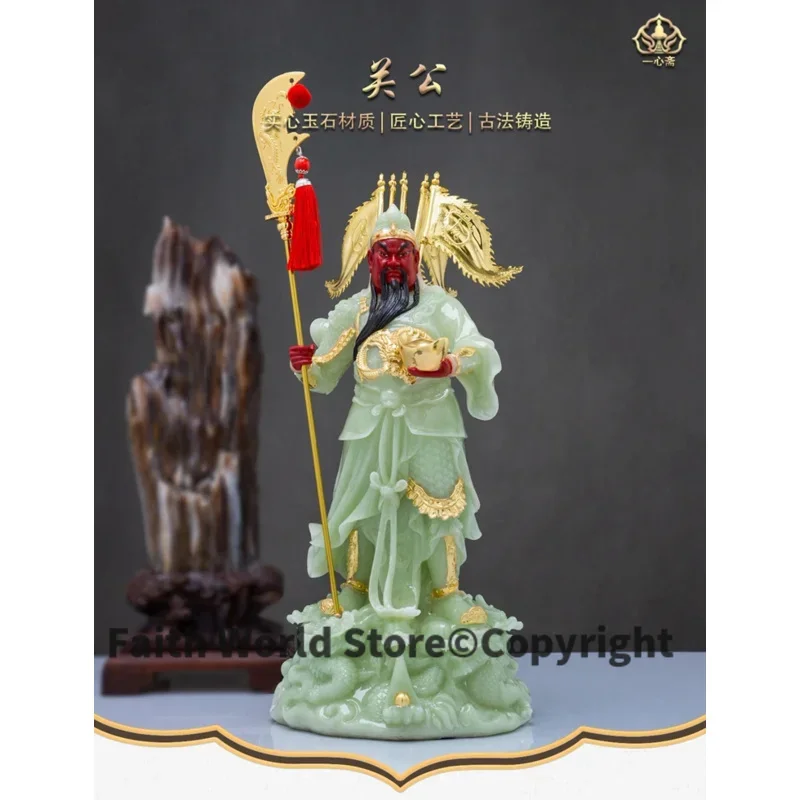 Large Japan Korea Thailand jade gilding Mammon God of wealth CAI SHEN GUAN GONG HOME SHOP good luck worship buddha Sculpture