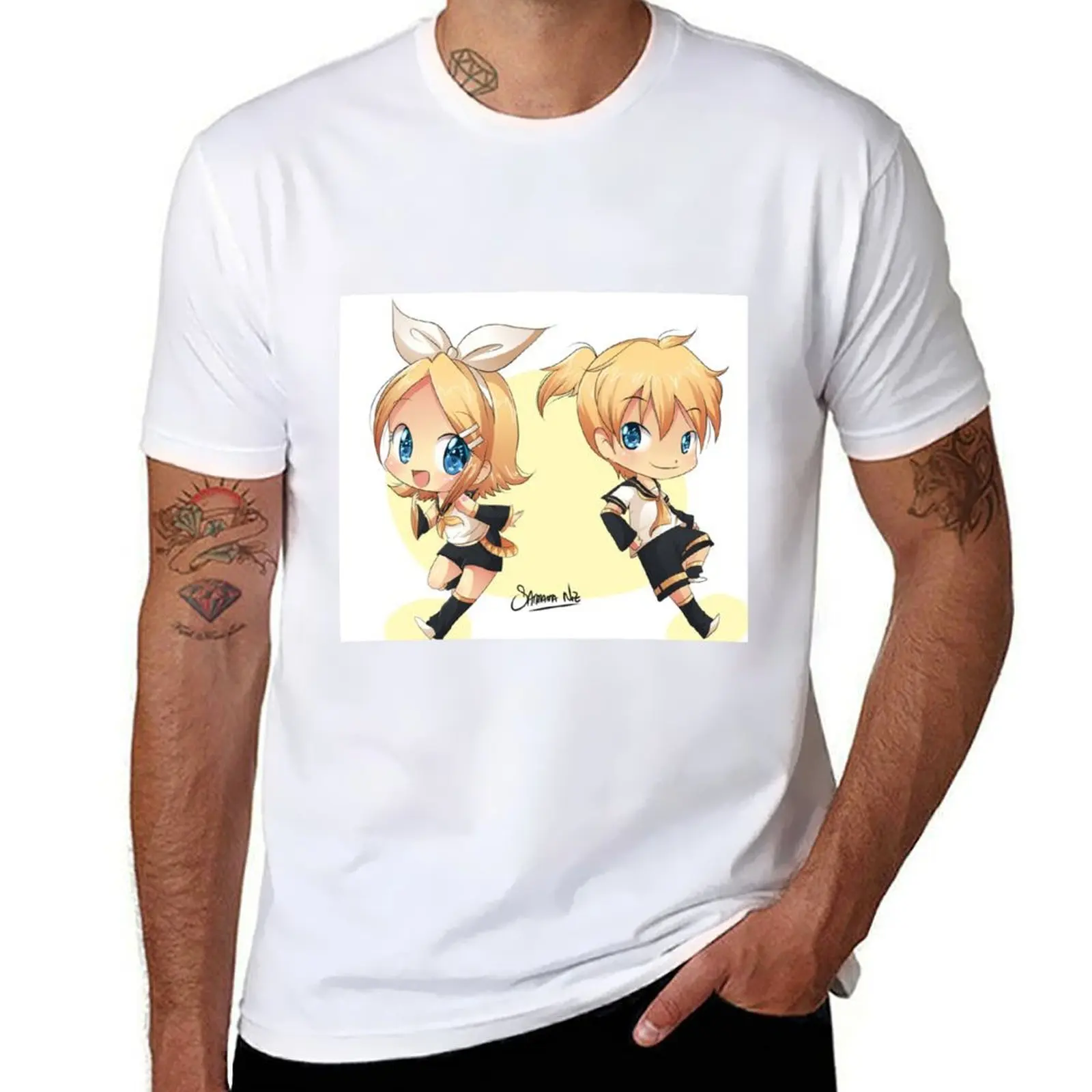 リンとレン-ボーカロイド-tシャツ-tシャツ-男性用-tシャツ-グラフィック-エッセンシャル-tシャツ-tシャツ