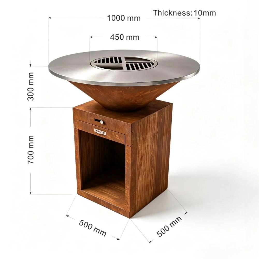 100CM Corten Steel BBQ Grill Outdoor Barbecue Grill with Wheels Custom Size for Backyard Patio
