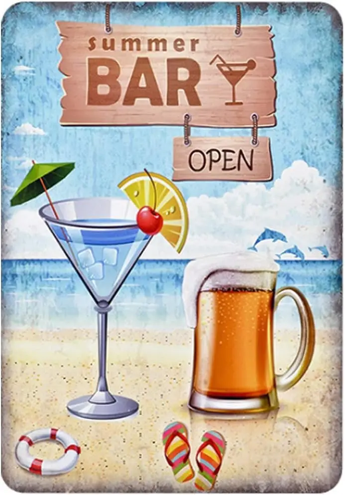 Free Pintree Original Retro Design Summer Bar Tin Metal Signs Wall Art | Thick Tinplate Print Poster Wall Decoration for Ba sign