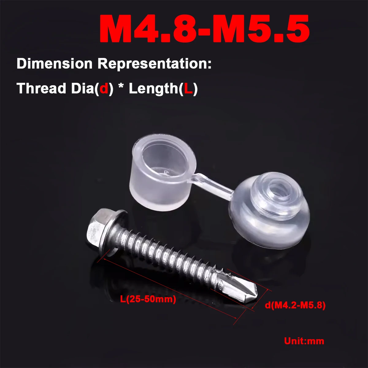 410 External Hexagonal Self Tapping Dovetail Screw With Transparent Waterproof Cap Combination M4.8M5.5