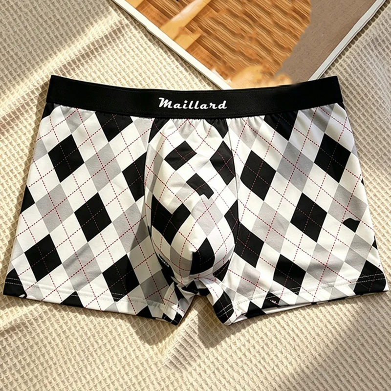 4PCS Men's Underwear Printed Four Corner Check Thin Comfortable Breathable New Fashion Boxers
