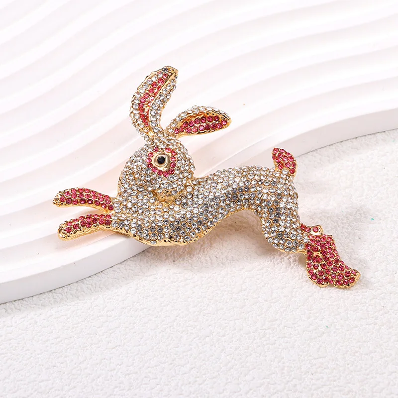 women pink alloy rhinestone rabbit brooch animal diamond accessories pins jewel