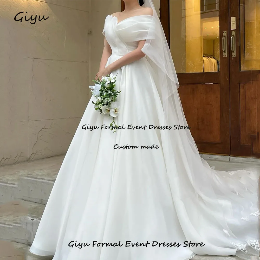 

Giyu Fairy A-line Korea Wedding Dress Photo Shoot Draped Off the Shoulder Floor-Length Vestidos Novias Boda 웨딩드레스 Bridal Gown