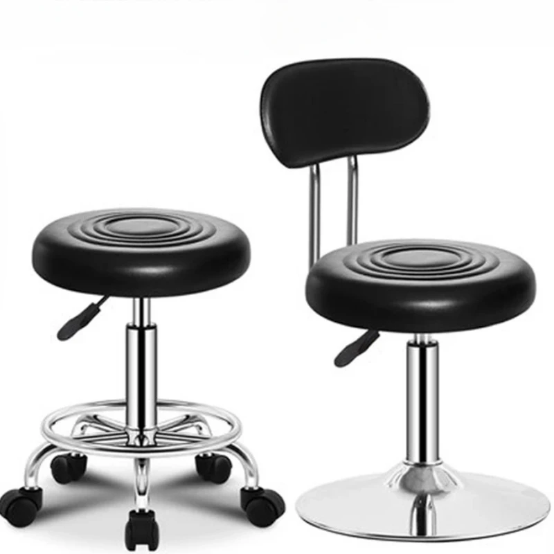 PU Leather Modern Rolling Stool Low Back Height Adjustable Work Salon Drafting Swivel Task Chair with Footrest