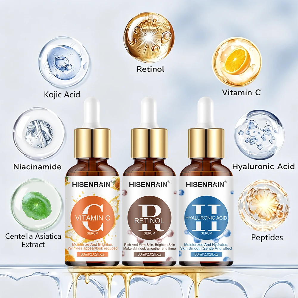 HISENRAIN Retinol, Vitamin C, and Hyaluronic Acid Serum Set – A Thoughtfully Curated Skincare Gift for Radiant, Healthy-Looking.