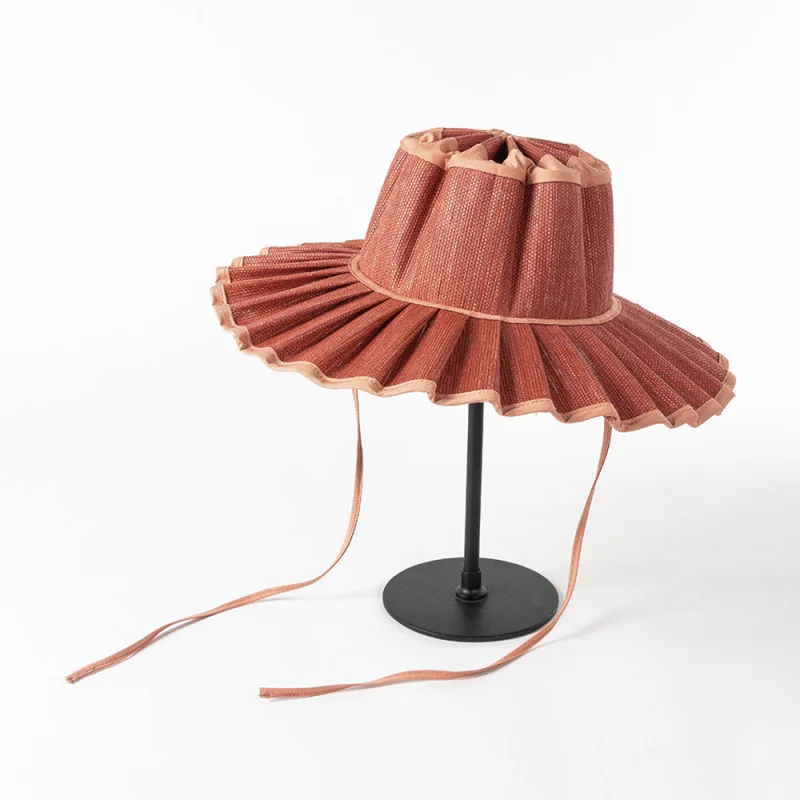 Sunshade folding adult Summer New woman pleated straw Beach hats for outdoor outings Foldable Bamboo Sun Travel Caps