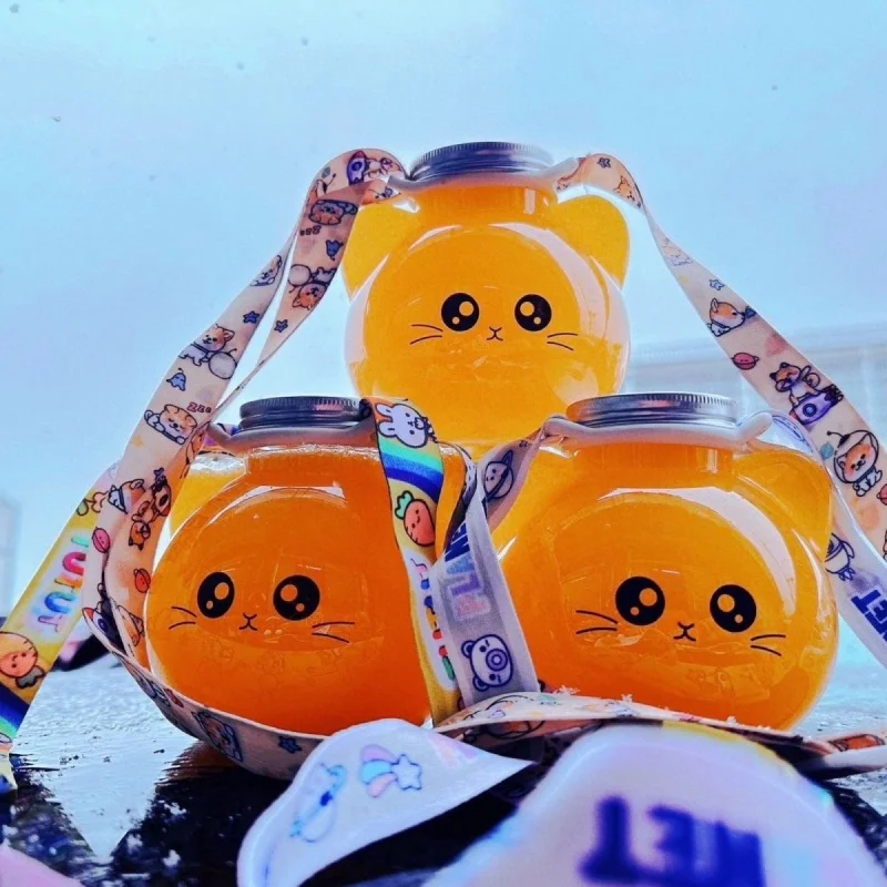 カスタム500ml（16オンス）可愛い動物猫型水筒、テイクアウトドリンク包装容器、ミルクティー、タピオカドリンク用カップ（蓋付き）