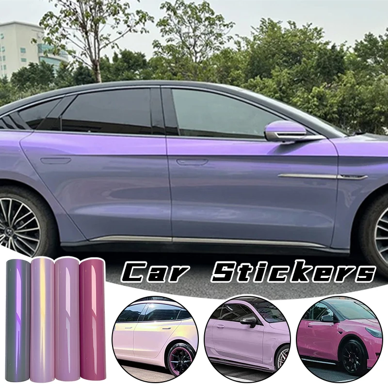 

Глянцевая виниловая пленка для оклейки автомобиля, наклейка-деколь для самостоятельной модификации, водонепроницаемые розово-фиолетовые наклейки, аксессуары для декора кузова автомобиля