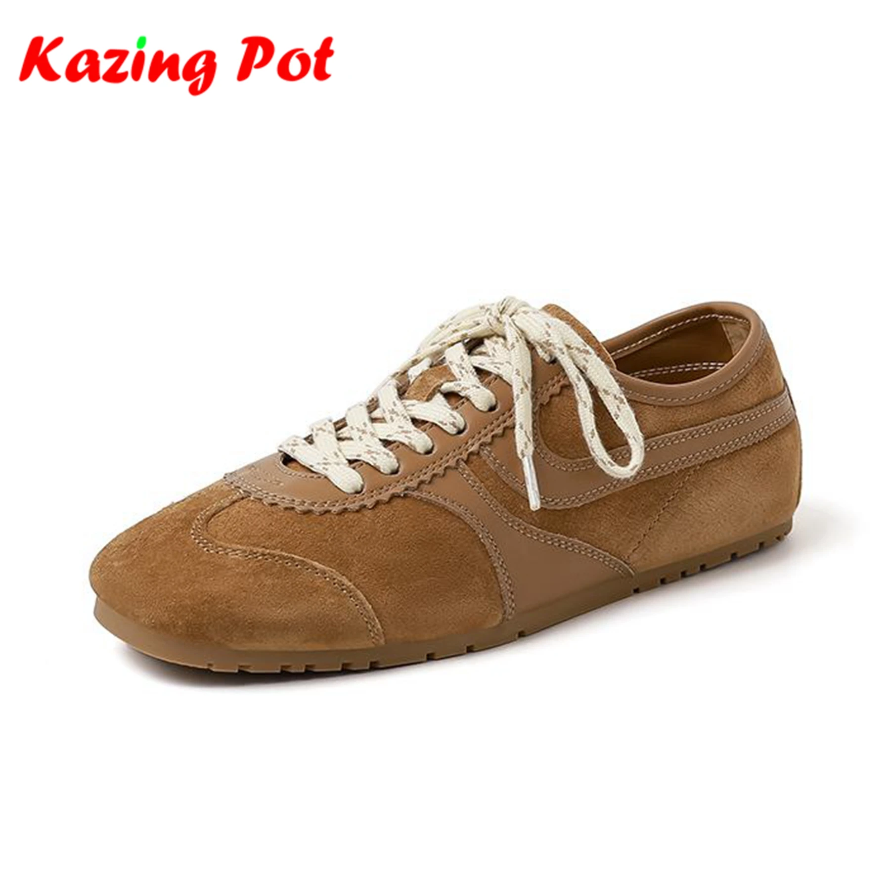 

Krazing Pot natural Leather Flat Platforms Autumn Vulcanized Shoes Round Toe Sport Increase Casual Women cross-tied Sneakers