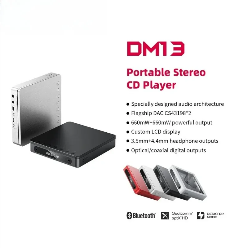 DM13 Multifunctional Portable Stereo CD Player with Long-Lasting Battery, Supports USB Ripping, Optical/coaxial/3.5mm/4.4mm