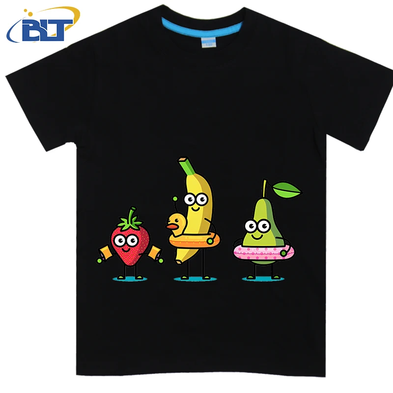 Fruit Loves Summer Printed Kids Shirt Summer Cotton Short Sleeve Casual Tops Suitable for Boys and Girls