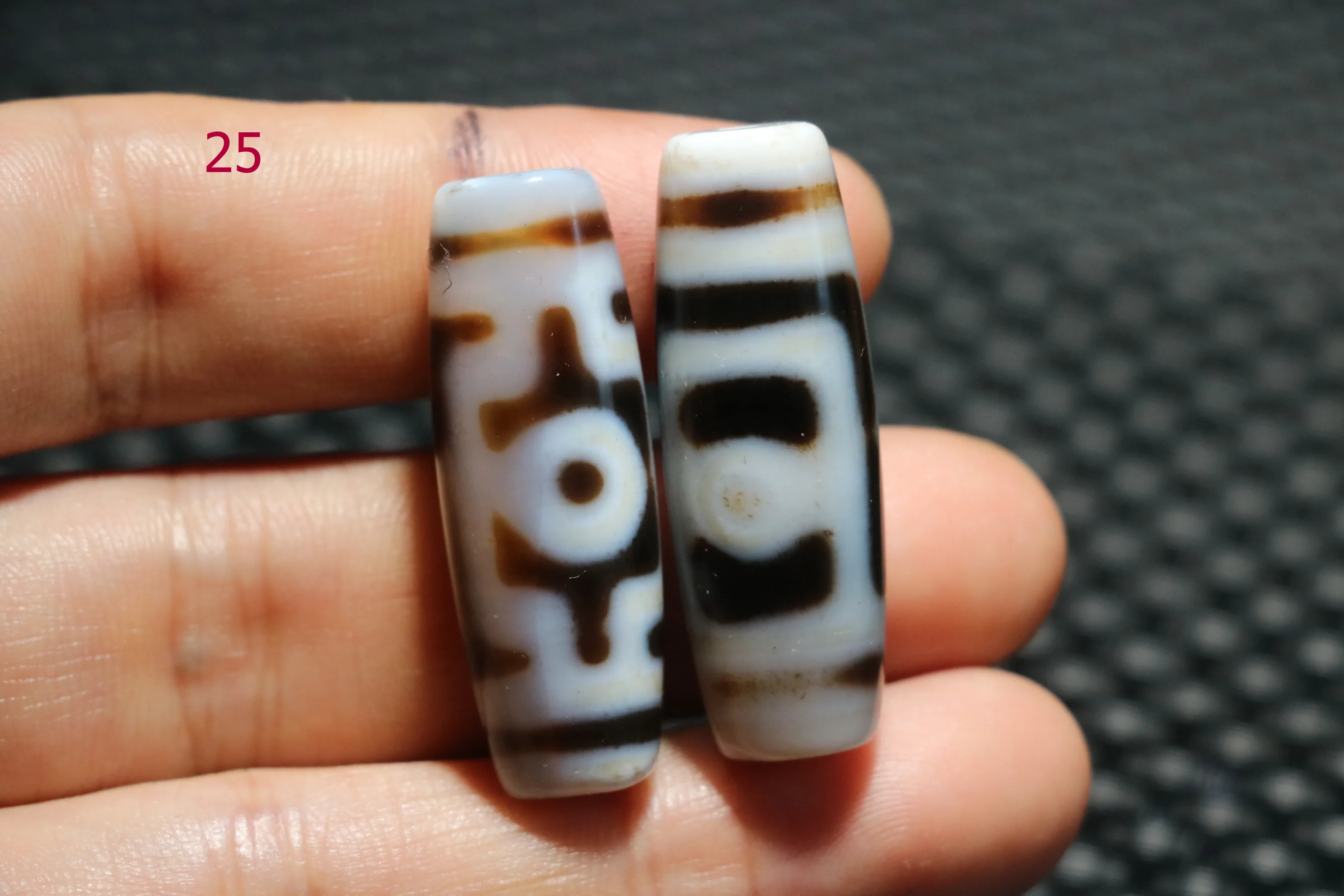 ##25 Set of 2 PCS/Lot Energy Tibetan Old Agate 2 Eyed Flat Shape dZi Bead For Bracelets  Jewelry Amulet Timestown