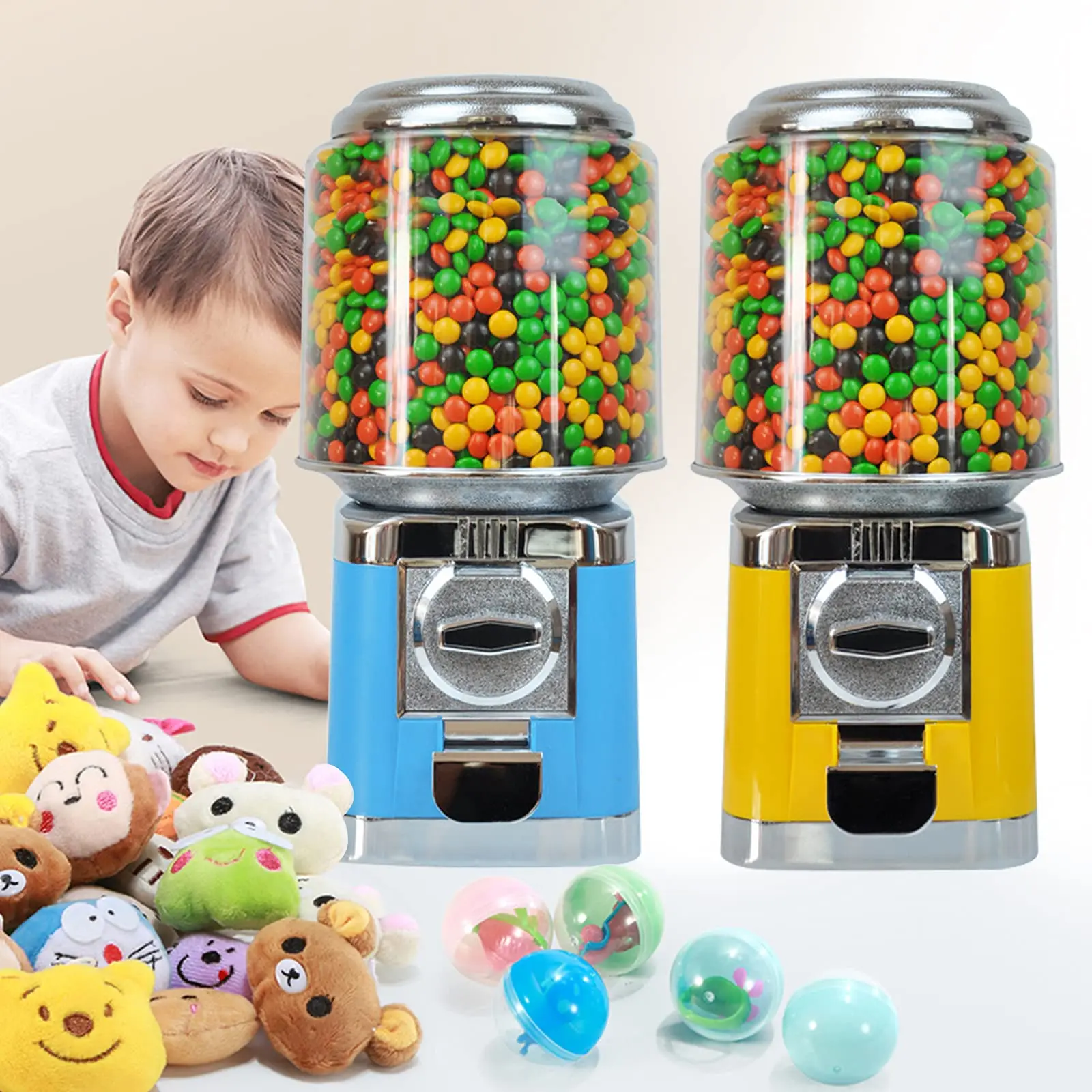 25 Cent Candy Gumball Vending Machine Vintage Metal Automatic Vending Machine with Lock & Key for Home, Gaming Store, Tabletop