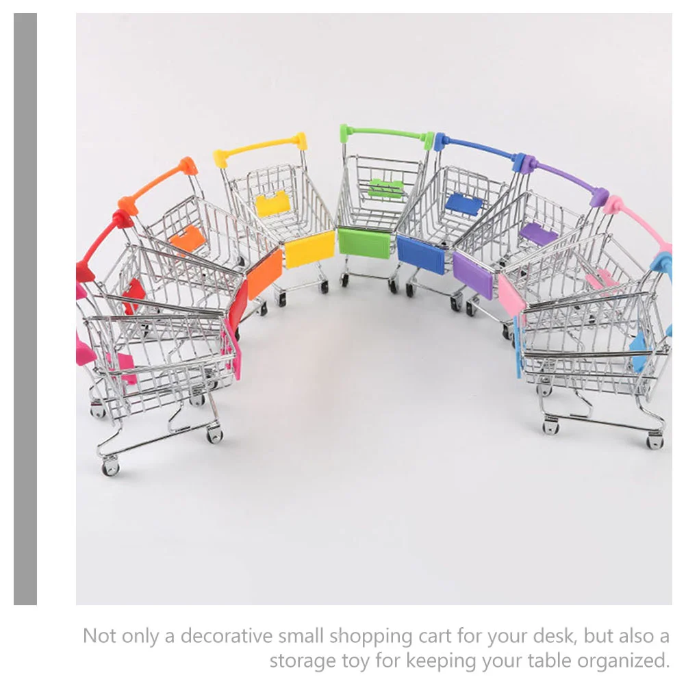 2 Pcs Mini Shopping Cart Desktop Miniature Trolley Toy Model Airplane Decor Storage Small Supermarket Iron