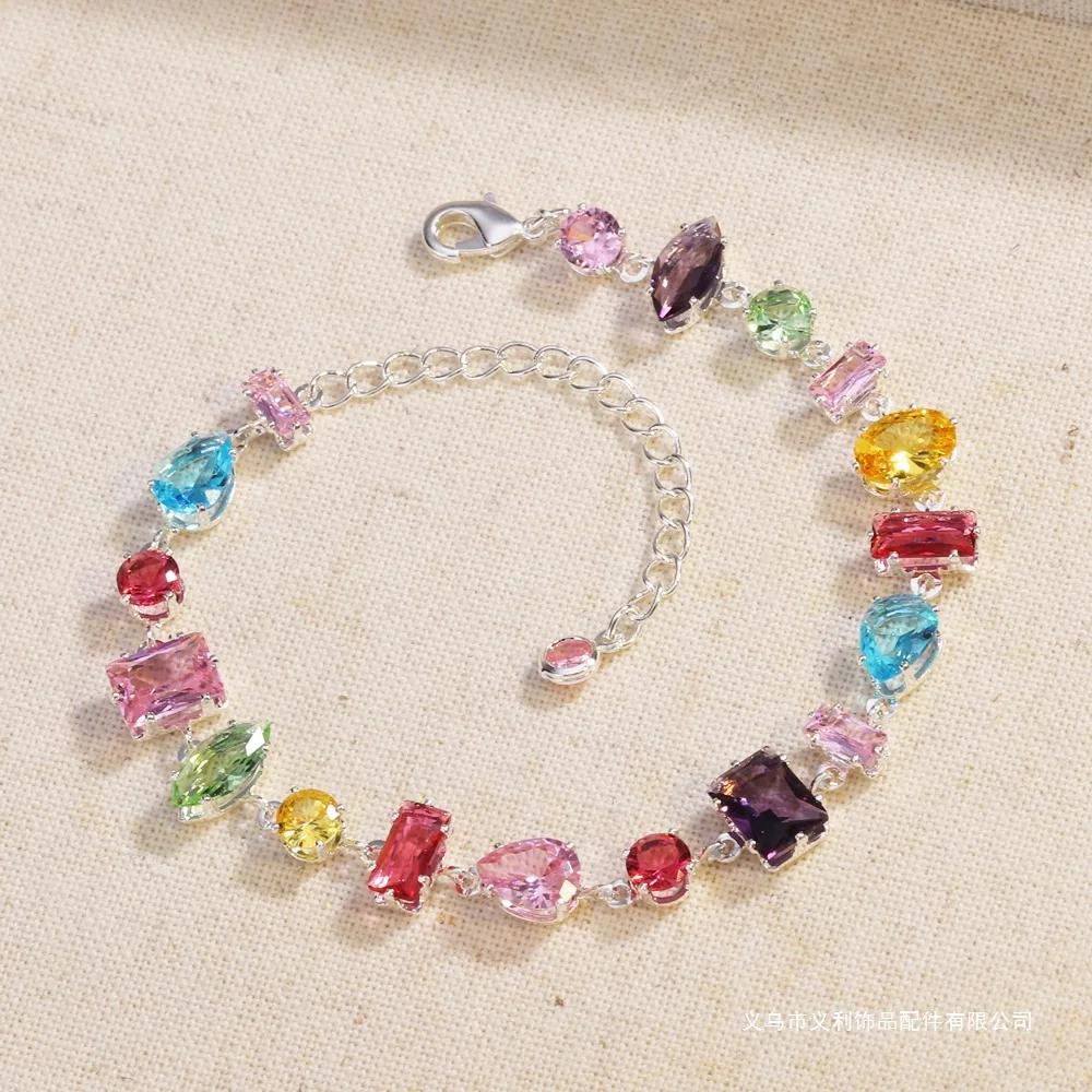 Trendy Sweet Zircon Irregular Square Oval Colored Bead Bracelet For Women Korean Fashion Rhinestone Geometric Bracelet Girl Gift