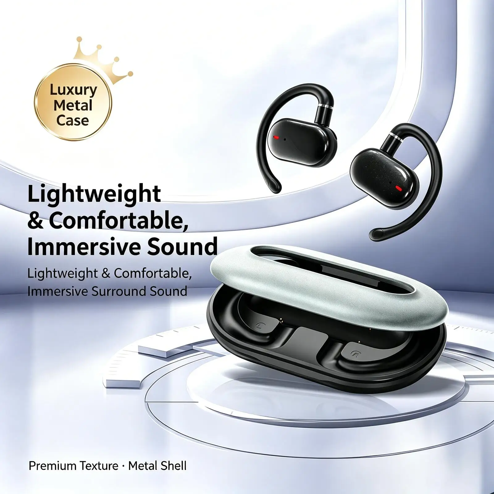 Open Ear TWS Bluetooth 5.4 Earphones Adjustable Ear Hook Air Comfort 16.2mm Driver HD Call Low Latency Sports Wireless Earbuds