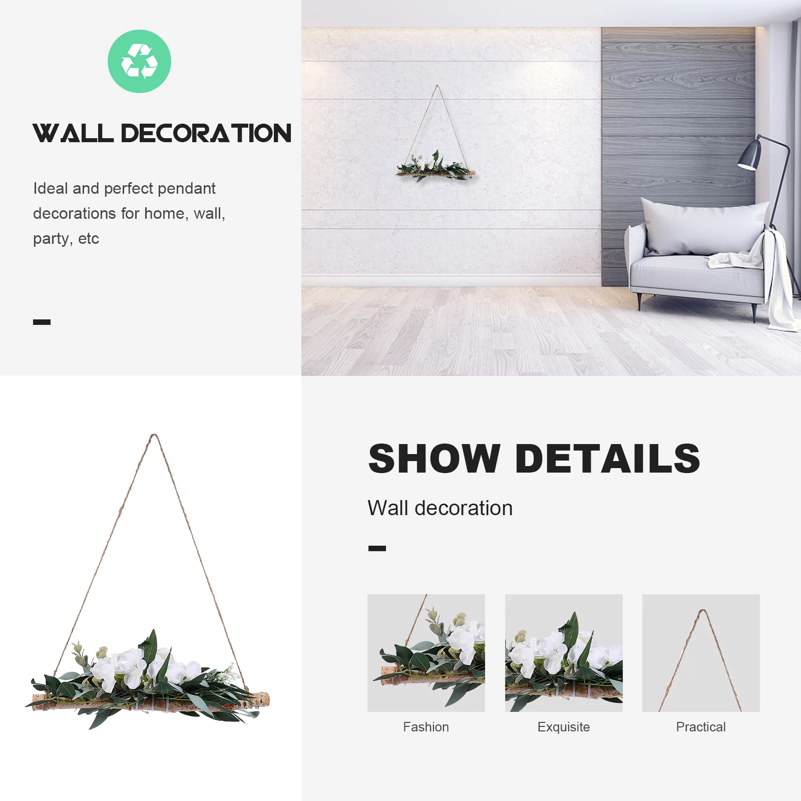 

Artificial Green Plants Decorative Wall Pendant Natural Wooden Plastic Design Hanging Home Party namentFlower Wall Decor