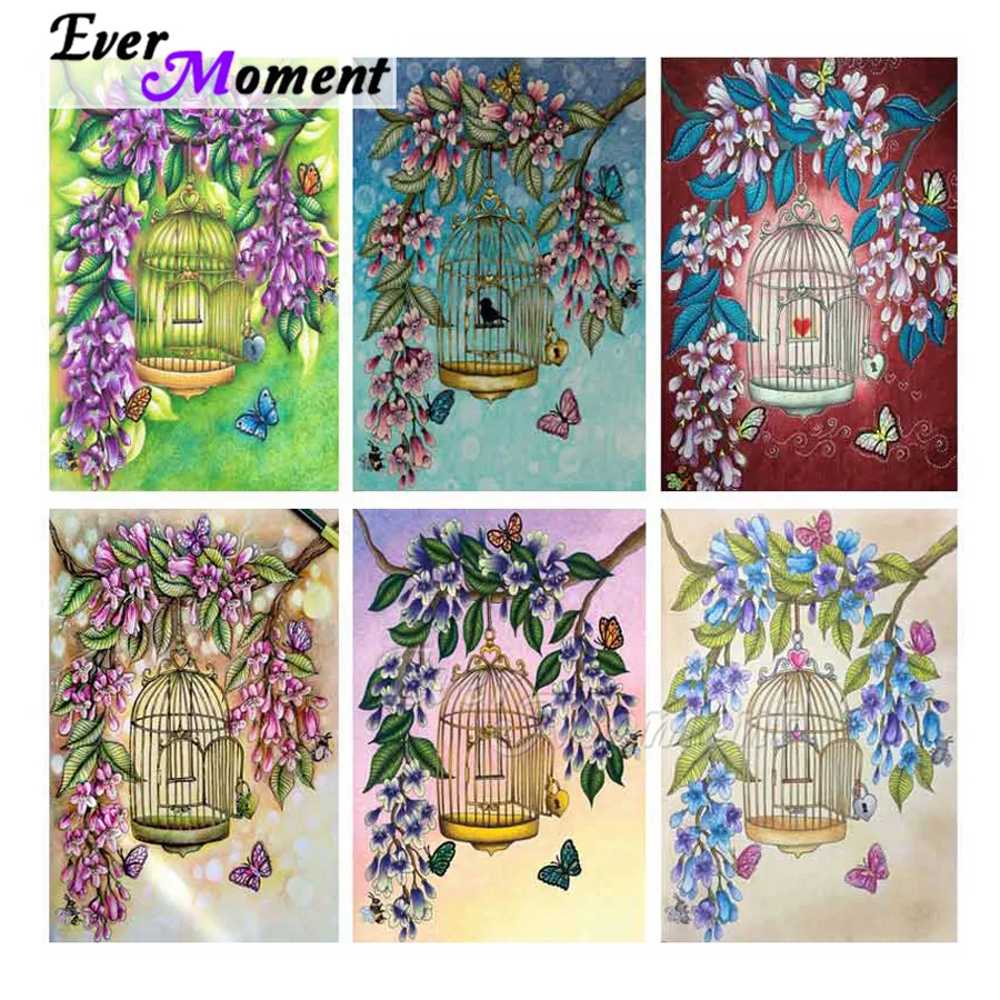 

Ever Moment Diamond Painting 5D DIY Cage Flower Bee Butterfly Rhinestone Full Square Round Drill Embroidery Mosaic ASF2021