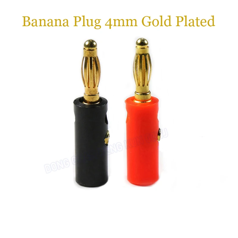 2 PCS Black Red 4mm Gold Plated Banana Plug Connector Audio Speaker Horn Wiring Post Solder-Free Connector Lantern Multimeter