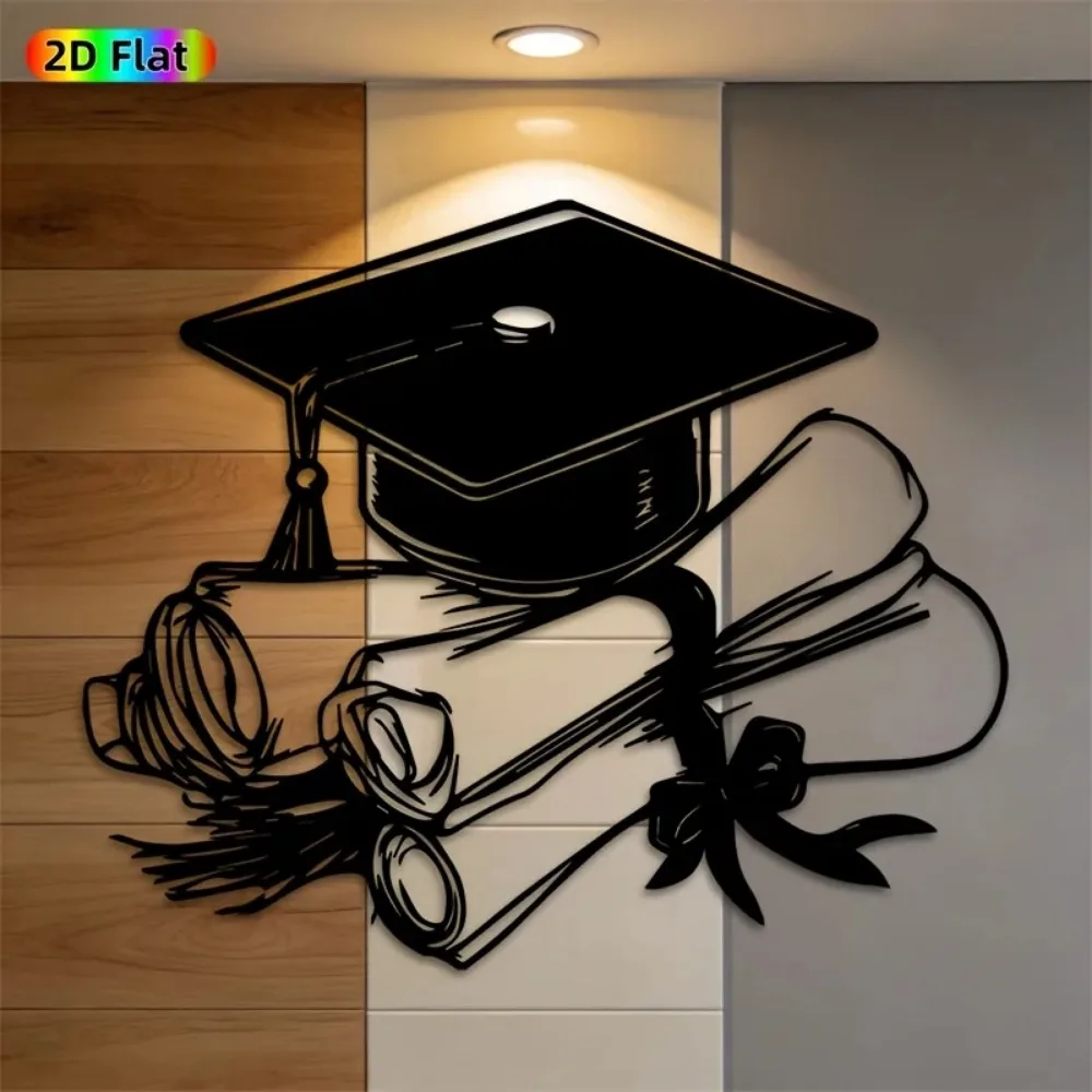 CIFBUY Décoration Murale en Métal Silhouette de Toque de Cérémonie de Remise des Diplômes, Design Académique, Artisanat en Fer Étanche, Décoration Intérieure pour Salon et Chambre