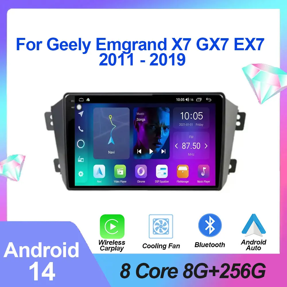 

For Geely Emgrand X7 GX7 EX7 2011 - 2019 Android 14 Auto Radio Car Multimedia Player GPS Navigation Screen 4G WIFI BT Carplay