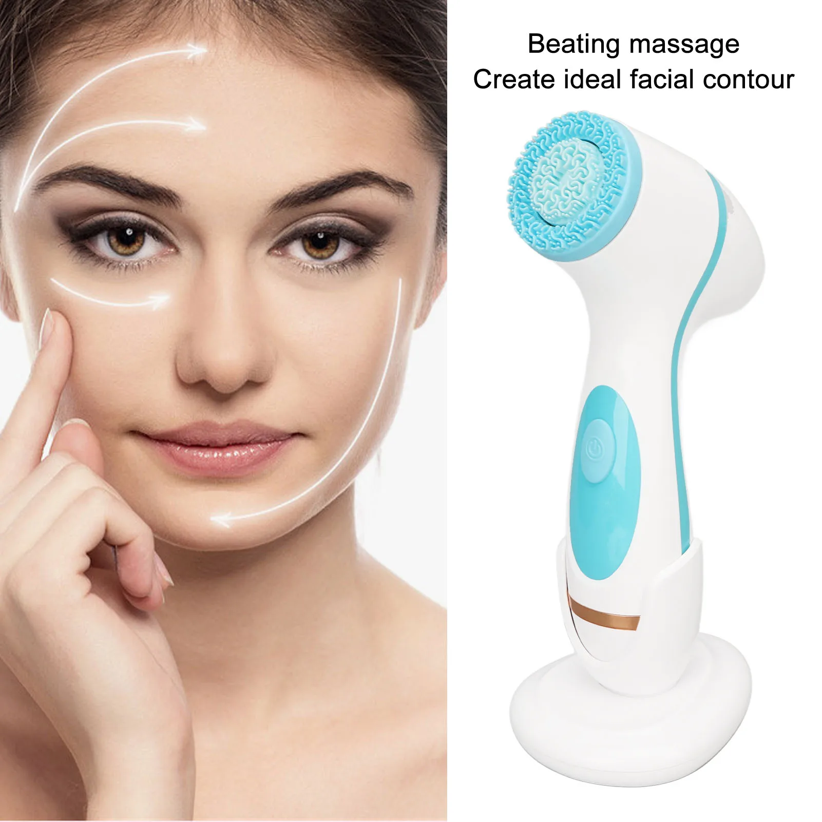 Facial Electric Cleaner Rechargeable Silicone Massage Cleansing Face Brush with Heads
