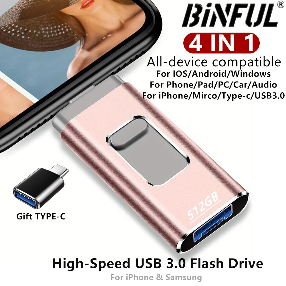 

Флеш-накопитель USB 3.0 для телефона, 512 ГБ, для iPhone, Samsung, Type-C, сертифицированный MFi, 128 ГБ/256 ГБ, для хранения видео и файлов