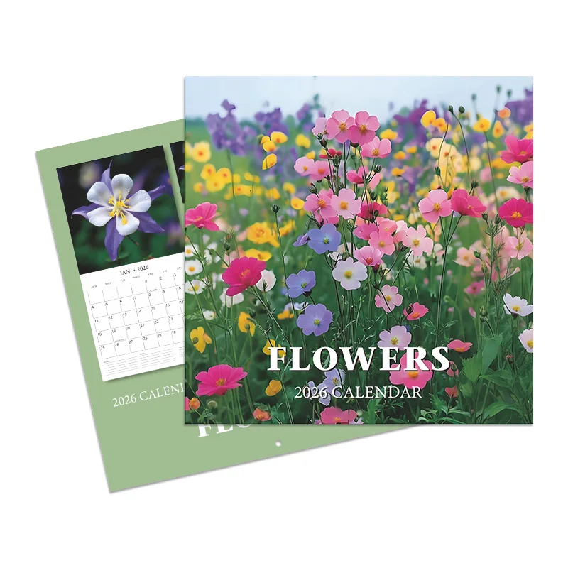 Calendario de pared con temática de flores 2026: bonito diseño floral de 12 meses para escenas domésticas, material de papel duradero para oficina