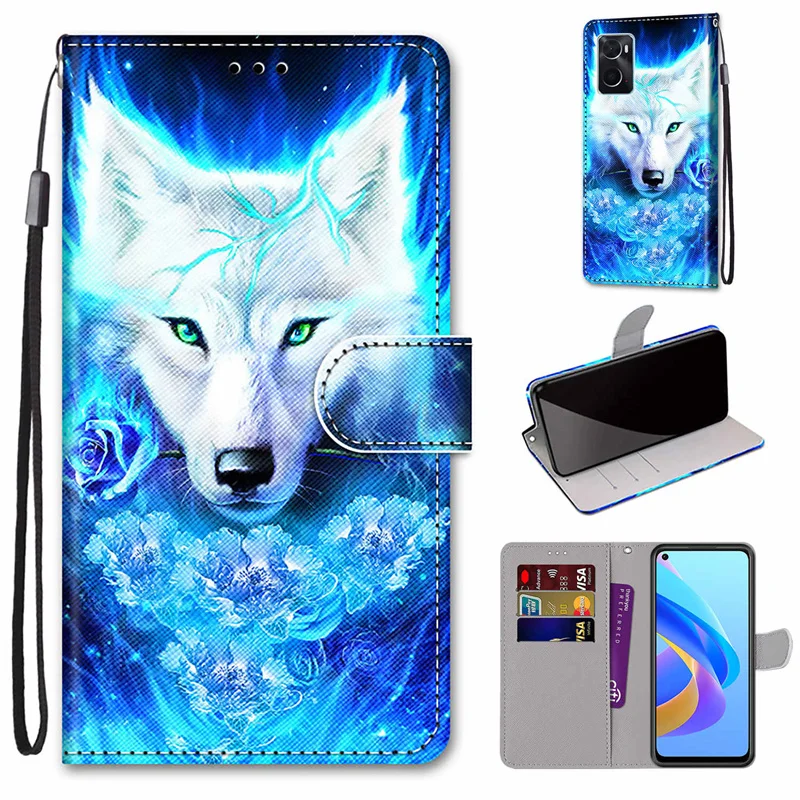 For OPPO A36 A76 A96 Case Tiger Animal Painted Phone Case For OPPO A96 A36 A76 A55 A95 A54 A74 A94 5G Case Wallet Stand Cover