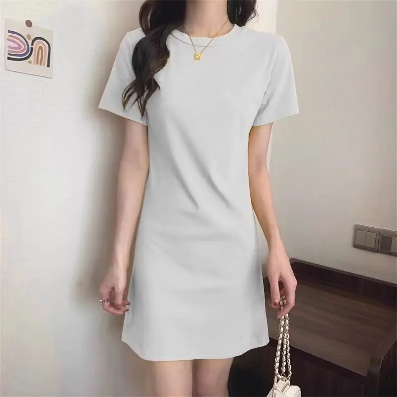 T-shirt ort Sve rond blanc Ne pur coton pour femme, jupe portefeuille mi-longue, Base ample, amincissante, ort Dr