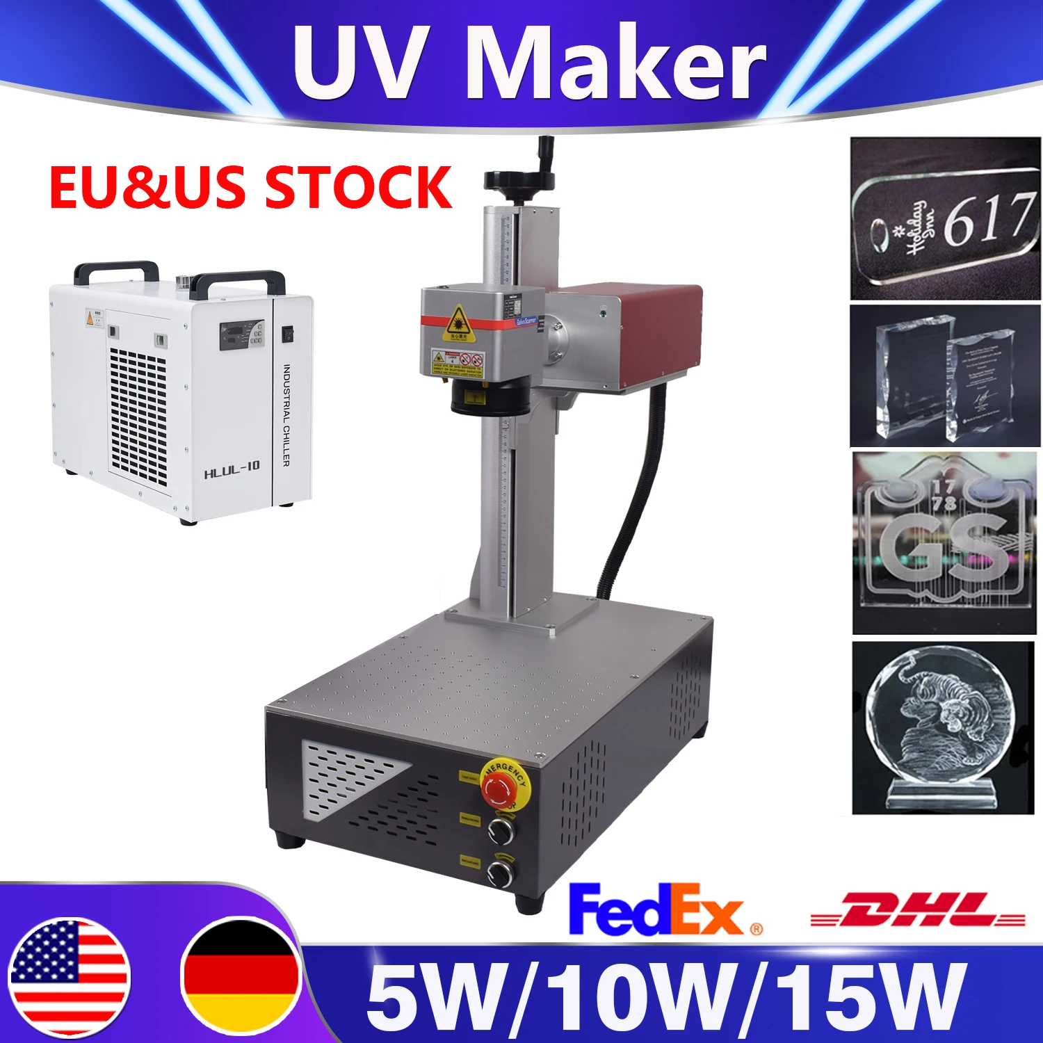 5W UV Laser Marking Machine Fiber UV 5W 355nm Non-Metal Engraver for Glass/Wood/PVC/Stainless Steel/Plastic Leather CRS 5W