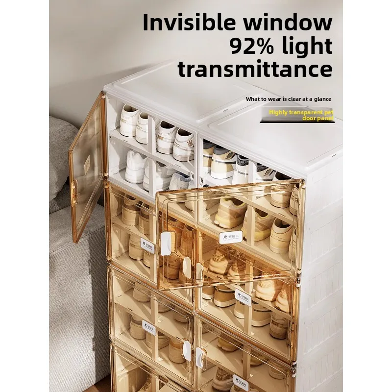 Zapatero transparente, zapatero plegable en la entrada del dormitorio doméstico