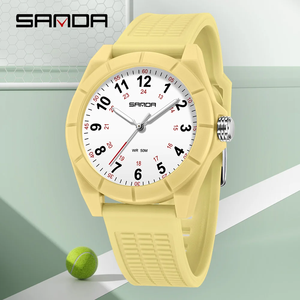 Sanda 6232 Top Brand Women's Quartz Simple Fashion Strap with Night Light Waterproof Silicone Strap Student Watch