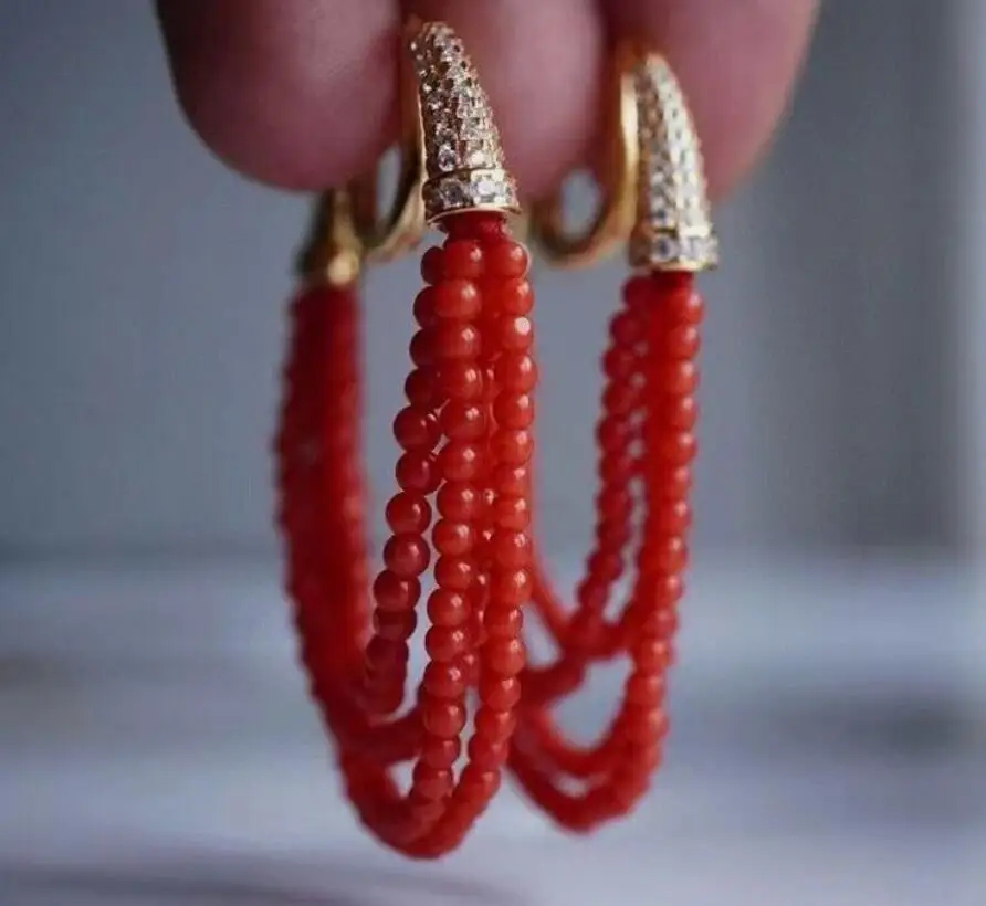 

Великолепные красивые серьги из натурального красного коралла 925s