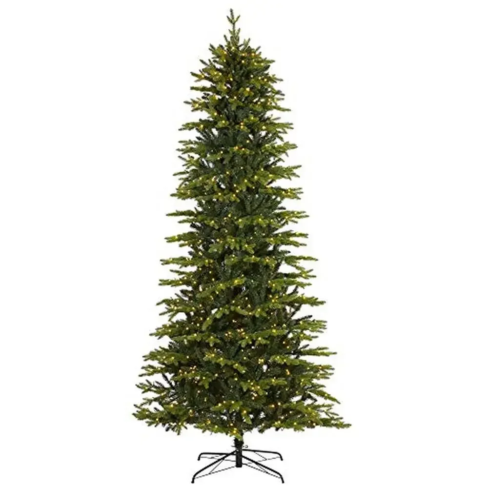 9ft. Pre-Lit Fir Artificial Christmas Tree 800 Clear LED Lights Natural Look Metal Stand Trim-Free