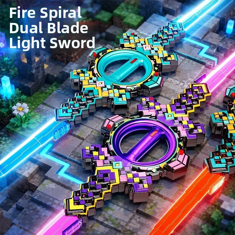 Cool Double-Edged Laser Sword Toy for Boys Glowing Rotating Bearing Sound Effect Boys Gifts Twisted Flame Sword Toys Plastic ...