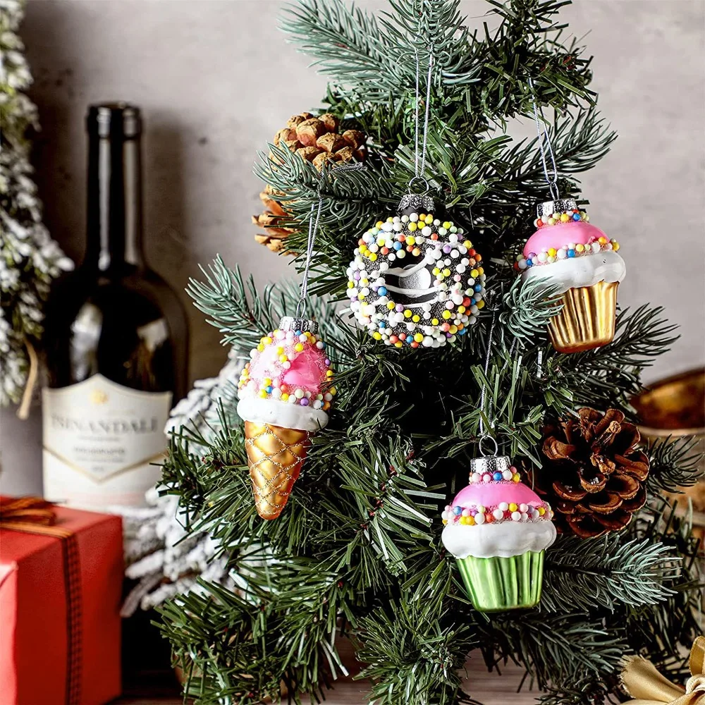 New Christmas Tree Ornaments Hanging Baubles Fruit Glass Ornaments Pineapple Cupcake Painted Home Decoration Christmas