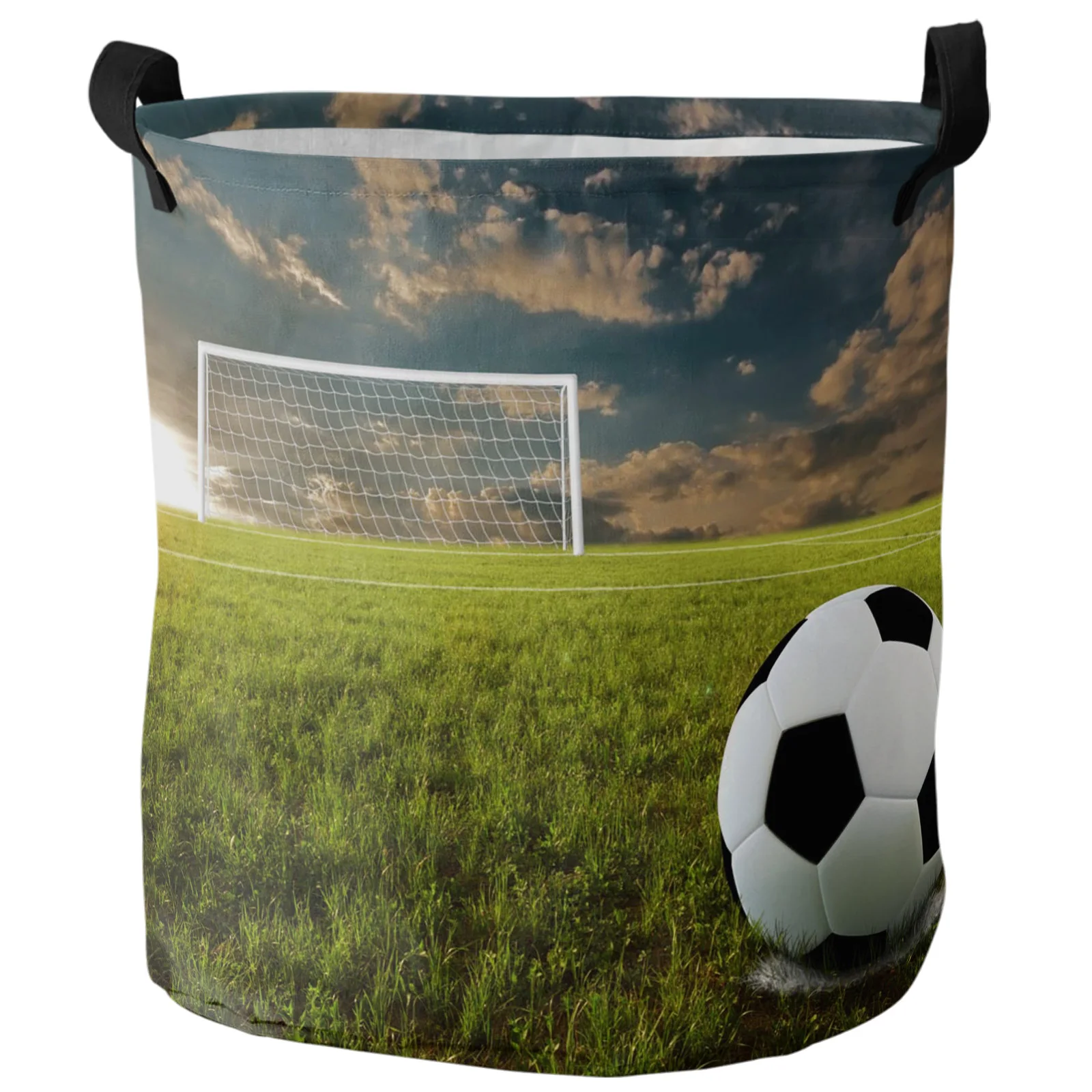 Soccer Football Field Green Lawn Dirty Laundry Basket Foldable Waterproof Home Organizer Basket Clothing Kids Toy Storage Basket