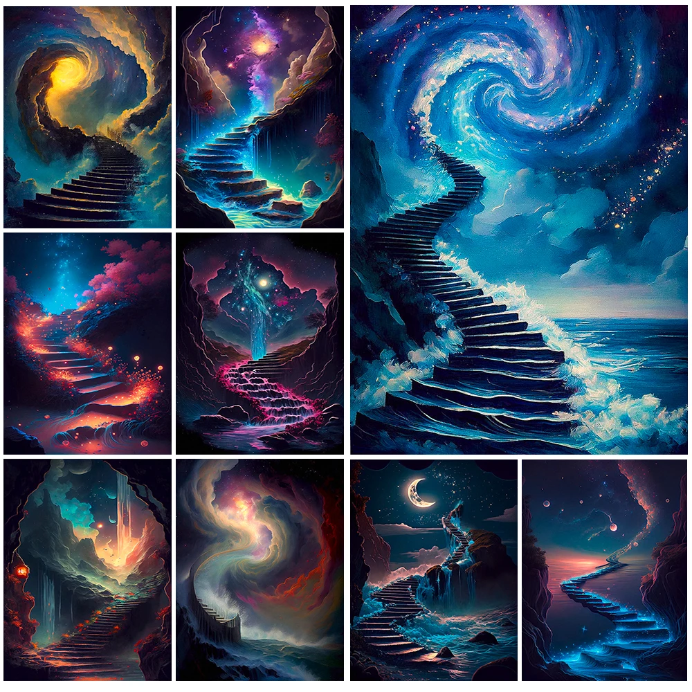 

Stairway to Heaven Starry Sky Abstract Poster Wall Art Canvas Painting Home Decor Wall Pictures For Living Room Unframed