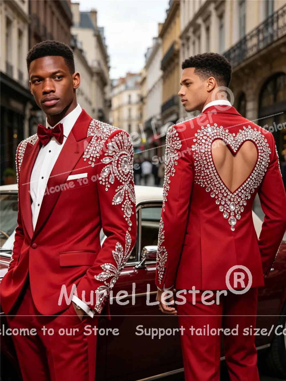 

Luxury Suit Man For Wedding Cut-Out Back Diamond Crystals Beading Prom Blazer Customized 2 Piece Sets Groom Wedding Tuxedos 2026