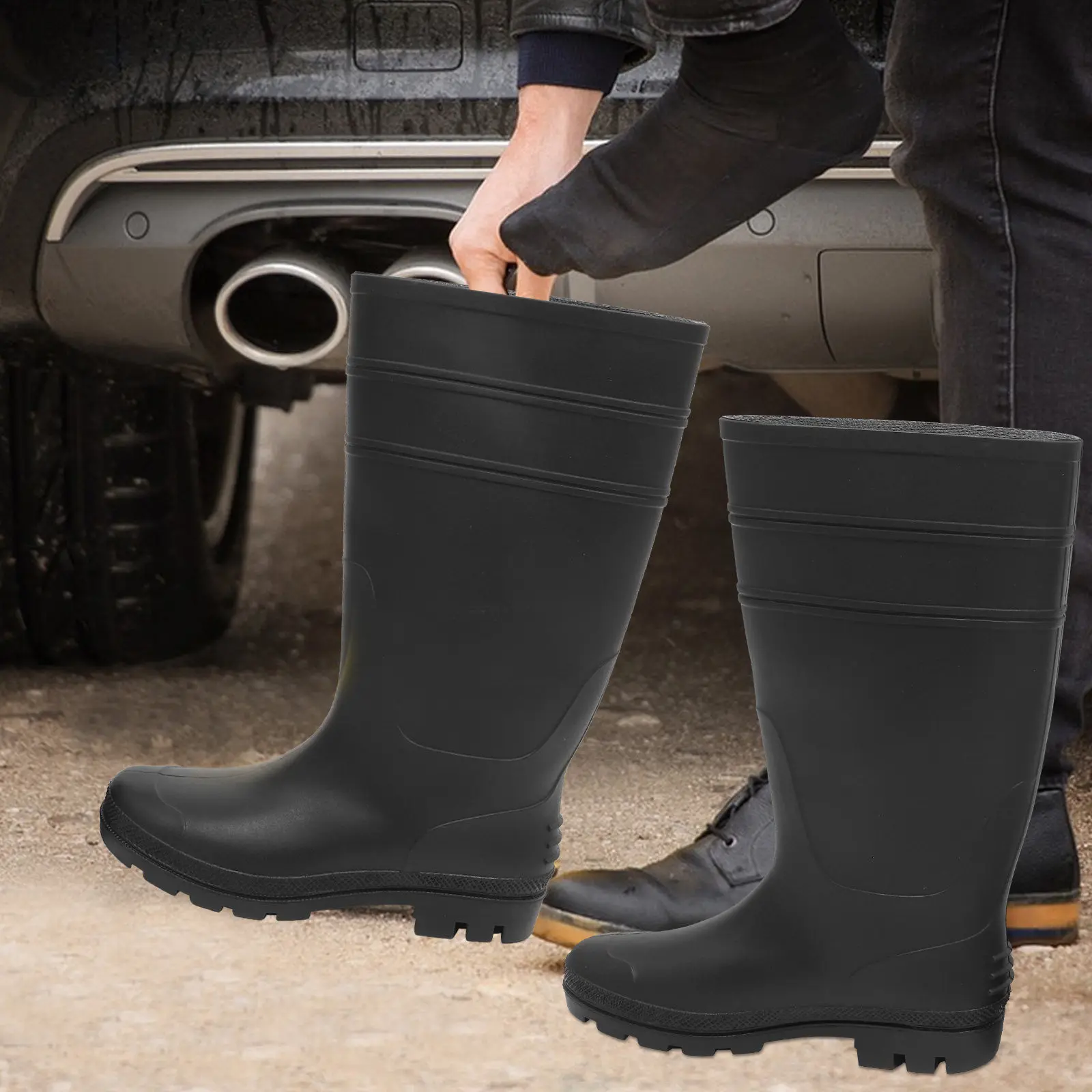 1Pair Slip-Resistant Rain Boots for Men Heavy Duty Waterproof Knee Boots with Reinforced Construction for Agriculture Outdoor
