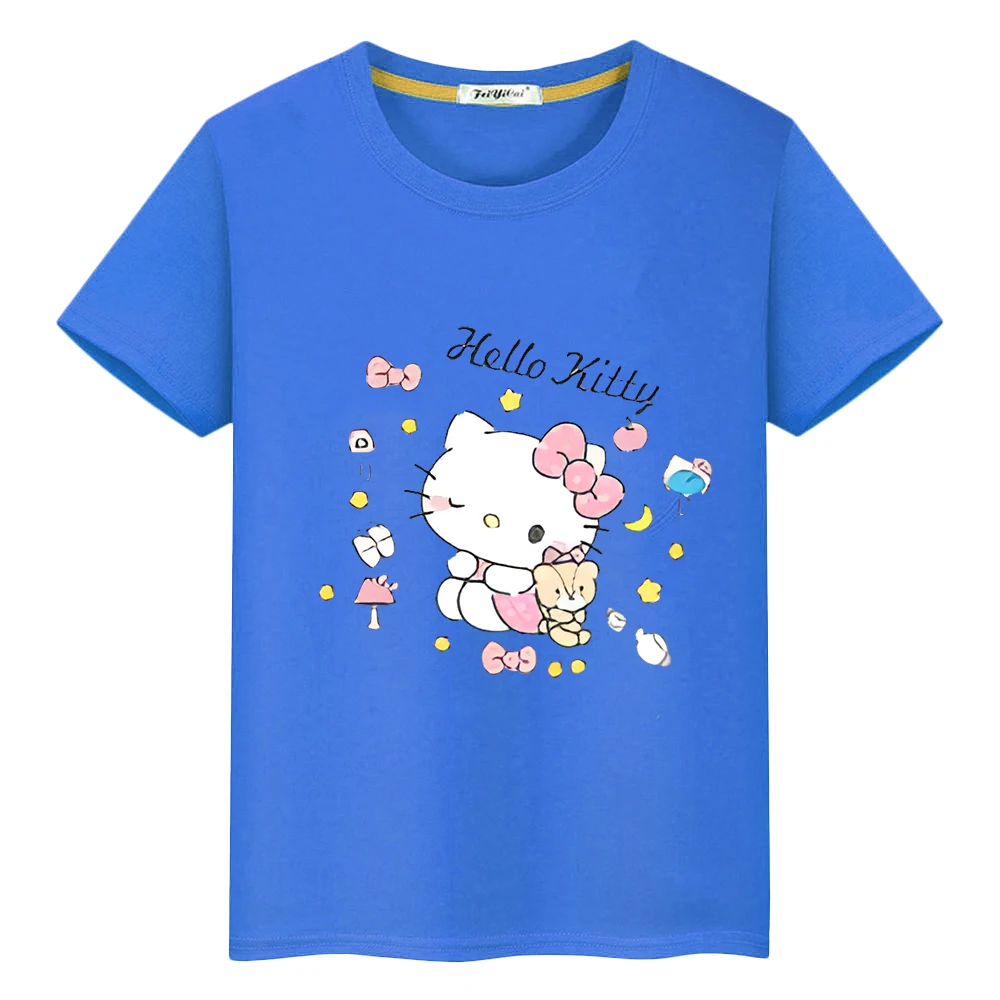 Camiseta con estampado de hello kitty para niños y niñas, Tops bonitos de Anime, Camiseta corta de orgullo y2k, ropa de una pieza, regalo de verano, 100% algodón