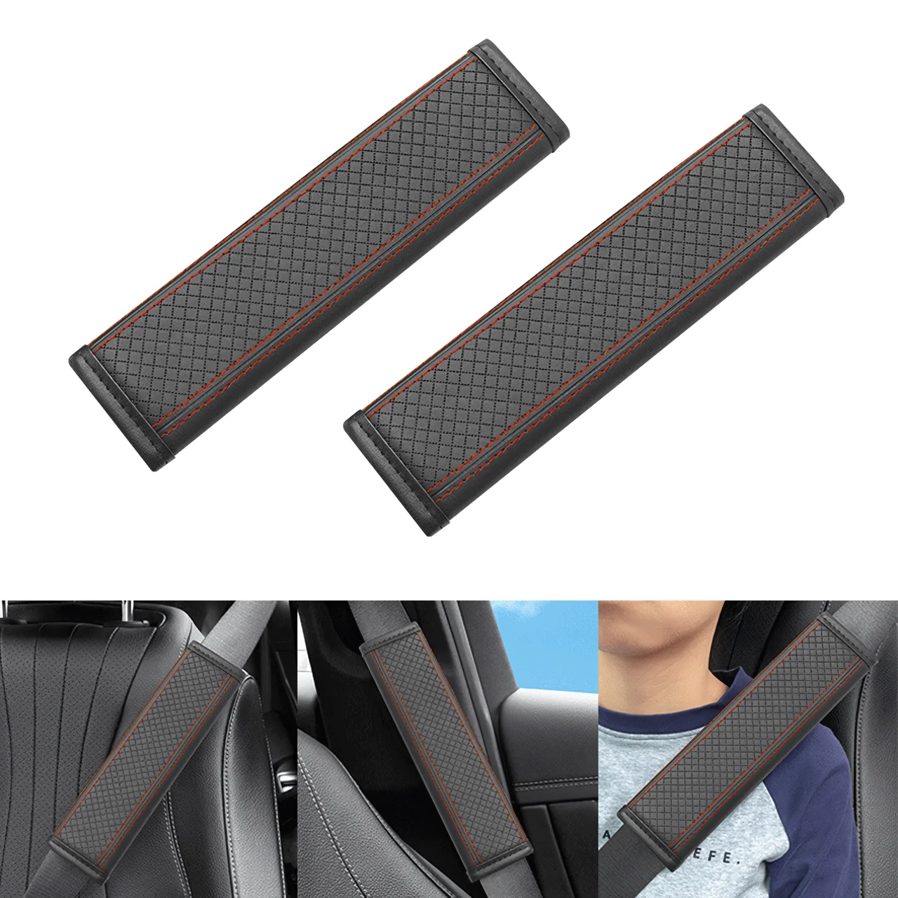 New PU Leather Embossed Car Seat Belt Shoulder Cover Protect Shoulder Pad Safety Belt Protective Cover Car Interior Accessories