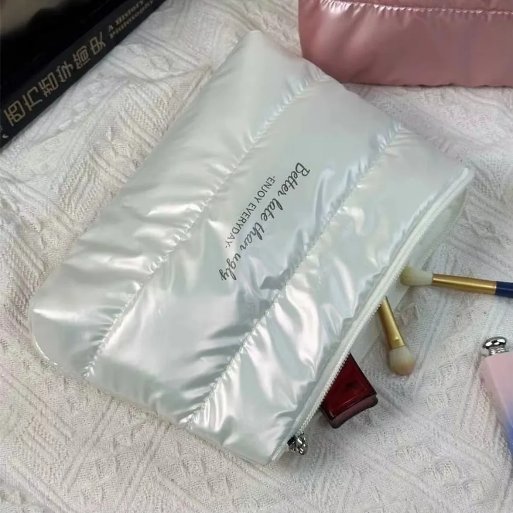 New Shiny Fluffy Makeup Bag Large Capacity Zipper Pouch Cosmetic Bag Quilted Puffer Toiletries Skincare Storage Bag Women