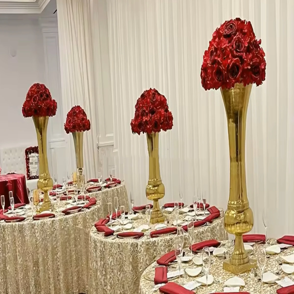 100cm)4pcs to 15pcs) Decorating Gold Metal Flower Bowl Vase Gold Metal Pedestal Bowl Compote Flower Vase for party wedding tab